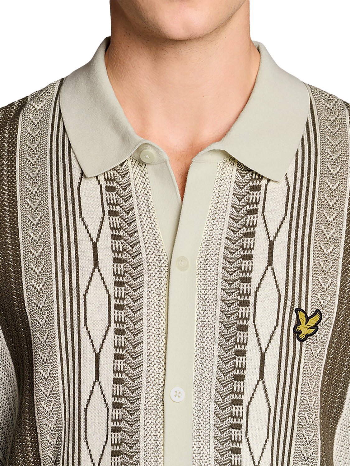 Lyle & Scott Cotton Brocade Jacquard Short Sleeve Knitted Shirt