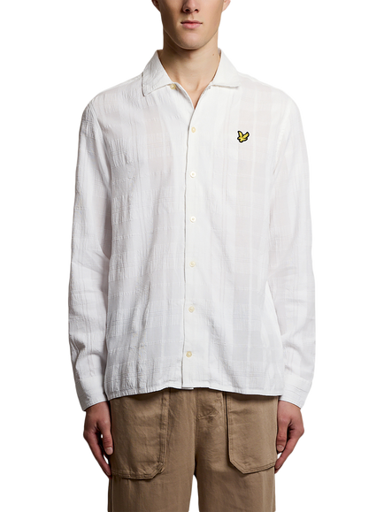 Lyle & Scott Cotton Check Long Sleeve Revere Collar Shirt, White, White