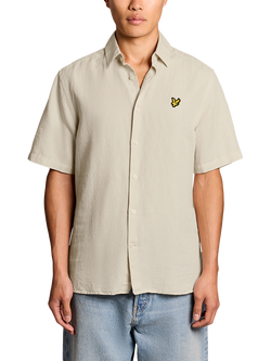 Lyle & Scott Linen Blend Regular Fit Short Sleeve Shirt, Dark Navy, Cove