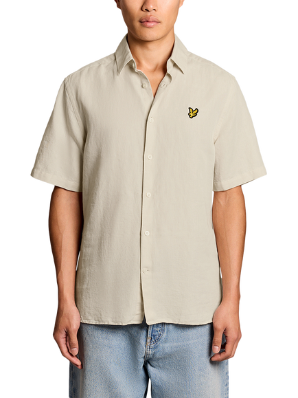 Lyle & Scott Linen Blend Regular Fit Short Sleeve Shirt, Cove