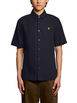 Lyle & Scott Linen Blend Regular Fit Short Sleeve Shirt, Dark Navy, Dark Navy