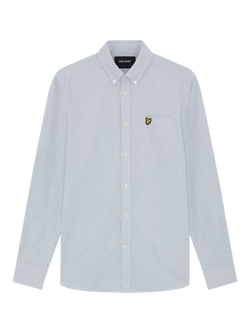 Lyle & Scott Cotton Regular Fit Stripe Oxford Shirt, Light Blue/White, Everglade/White