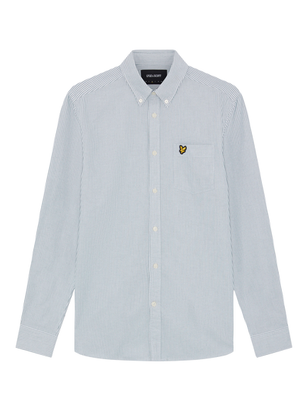Lyle & Scott Cotton Regular Fit Stripe Oxford Shirt, Everglade/White