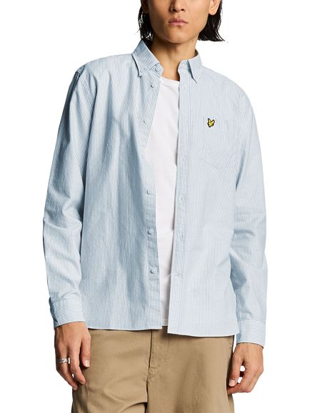 Lyle & Scott Cotton Regular Fit Stripe Oxford Shirt, Light Blue/White
