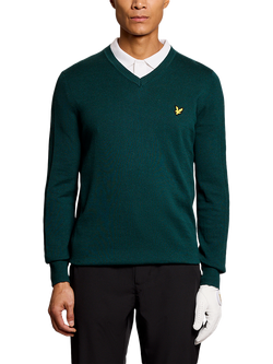 Lyle & Scott Golf V-Neck Cotton Blend Jumper, Mediterranea, Mediterranea