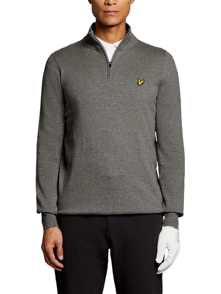 Lyle & Scott Golf Cotton Blend Quarter Zip Jumper, Mid Grey Marl, Mid Grey Marl