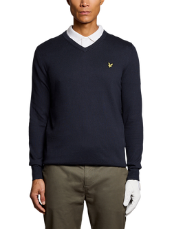 Lyle & Scott Golf Cotton Rich V-Neck Jumper, Dark Navy
