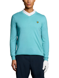 Lyle & Scott Golf Cotton Blend V-Neck Jumper, Aquamarine Blue, Aquamarine Blue