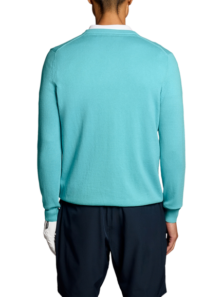 Lyle & Scott Golf Cotton Blend V-Neck Jumper, Aquamarine Blue - view 2, Aquamarine Blue