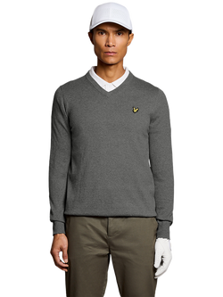 Lyle & Scott Golf Cotton Rich V-Neck Jumper, Mid Grey Marl