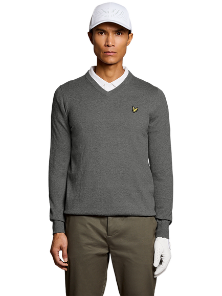 Lyle & Scott Golf Cotton Rich V-Neck Jumper, Mid Grey Marl