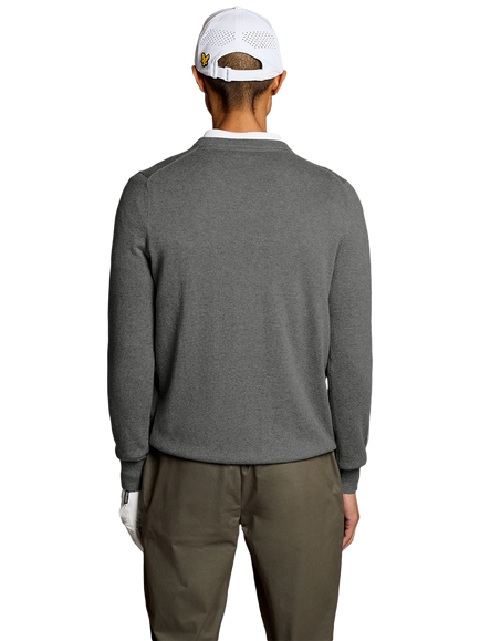 Lyle & Scott Golf Cotton Rich V-Neck Jumper - view 2, Mid Grey Marl