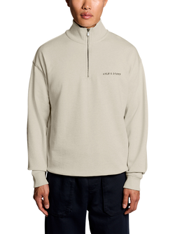 Lyle & Scott Script Heavyweight Loopback Quarter Zip Sweatshirt, Ice Cream Marl, Ice Cream Marl