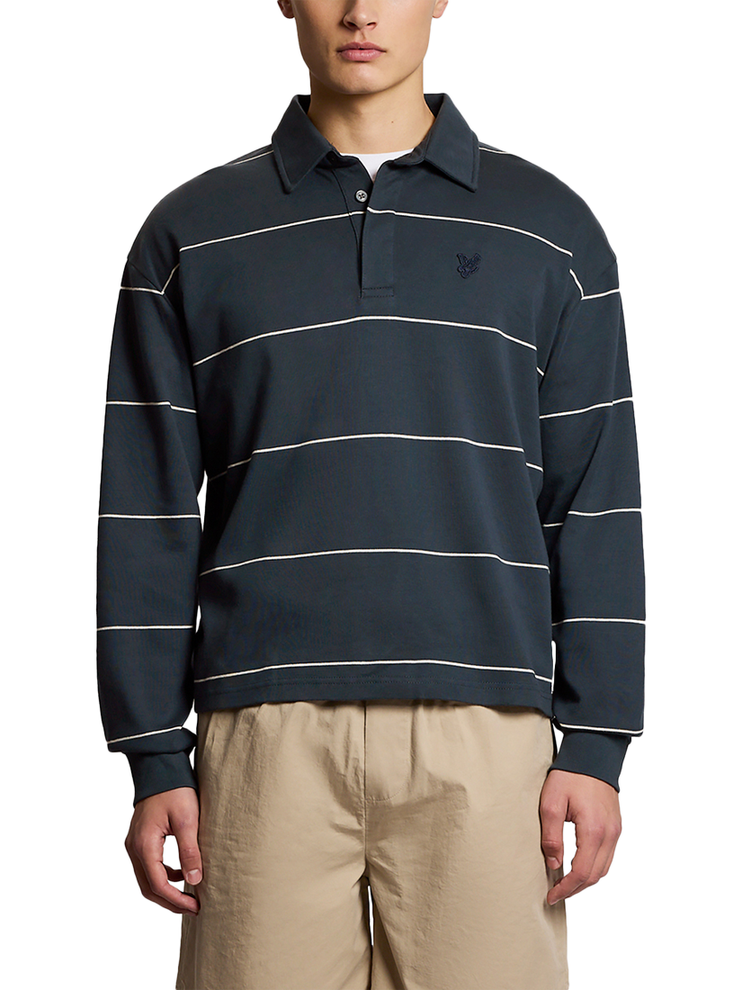 Lyle & Scott Cotton Blend Stripe Collared Sweatshirt, Carbon Grey Marl