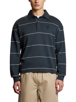 Lyle & Scott Cotton Blend Stripe Collared Sweatshirt, Carbon Grey Marl, Carbon Grey Marl