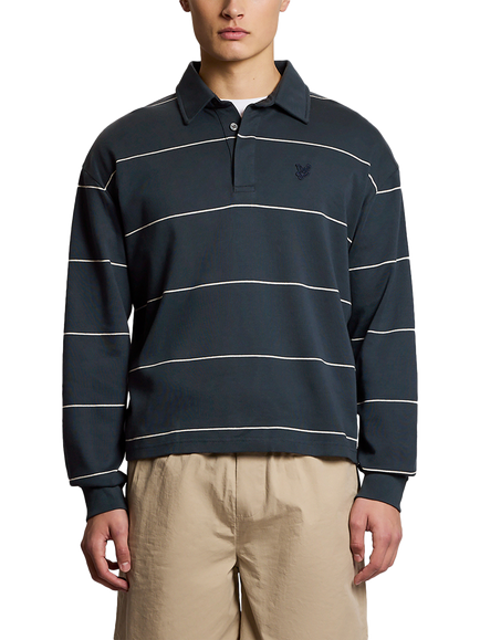 Lyle & Scott Cotton Blend Stripe Collared Sweatshirt, Carbon Grey Marl, Carbon Grey Marl
