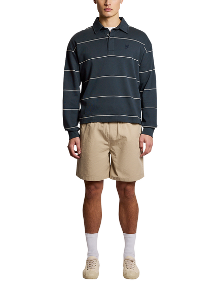 Lyle & Scott Cotton Blend Stripe Collared Sweatshirt, Carbon Grey Marl - view 2, Carbon Grey Marl