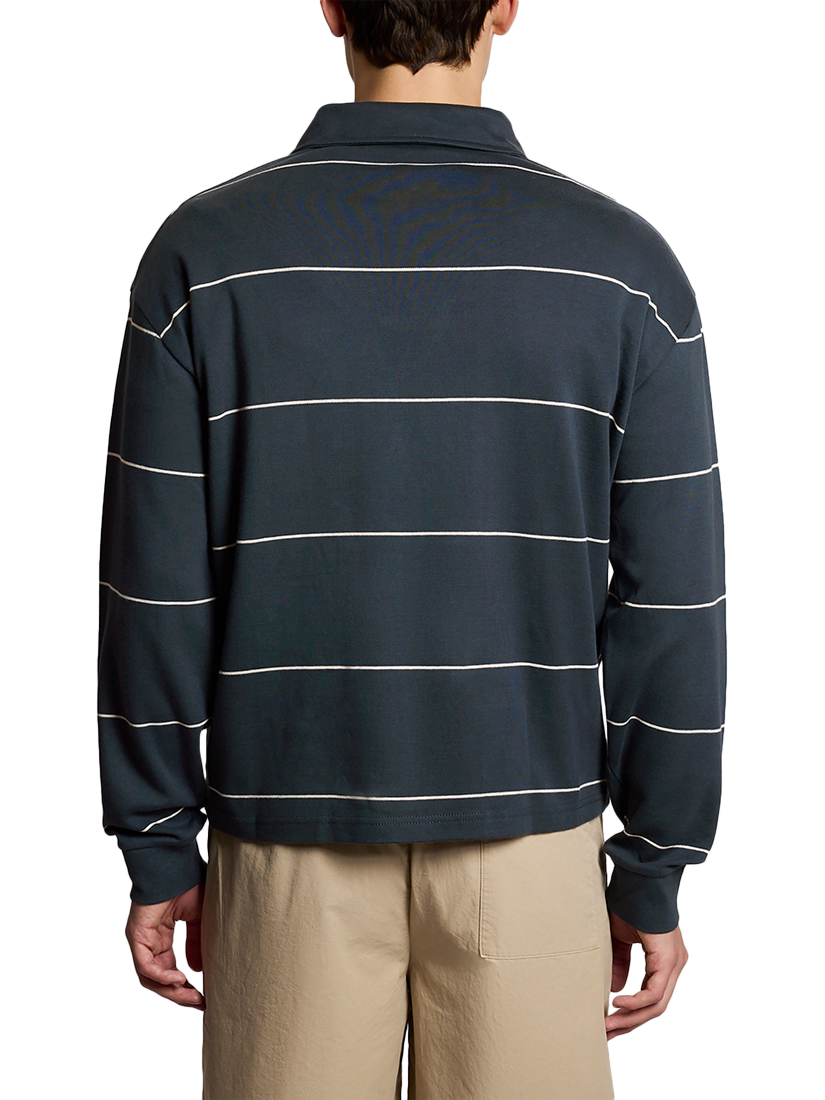 Lyle & Scott Cotton Blend Stripe Collared Sweatshirt, Carbon Grey Marl