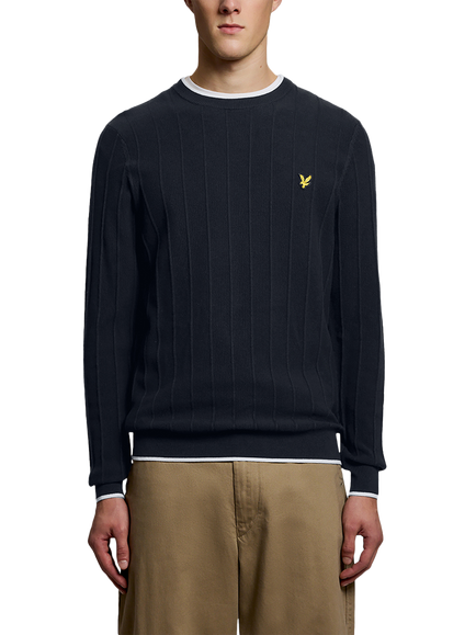 Lyle & Scott Cotton Tipped Pique Knitted Crew Neck Jumper, Dark Navy, Dark Navy