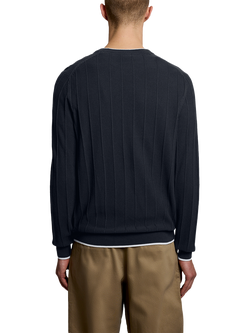 Lyle & Scott Cotton Tipped Pique Knitted Crew Neck Jumper, Dark Navy - view 2, Dark Navy