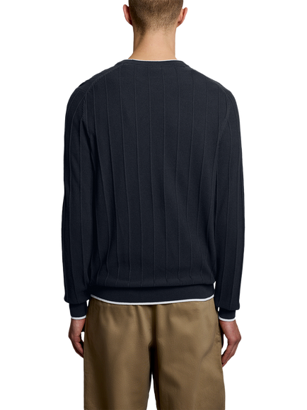 Lyle & Scott Cotton Tipped Pique Knitted Crew Neck Jumper, Dark Navy - view 2, Dark Navy