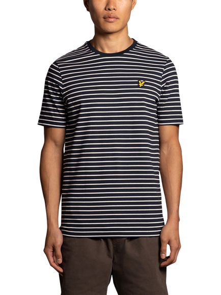 Lyle & Scott Cotton Blend Regular Fit Short Sleeve Breton Stripe T-Shirt, Dark Navy/White, Dark Navy/White