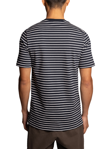Lyle & Scott Cotton Blend Regular Fit Short Sleeve Breton Stripe T-Shirt, Dark Navy/White - view 2, Dark Navy/White