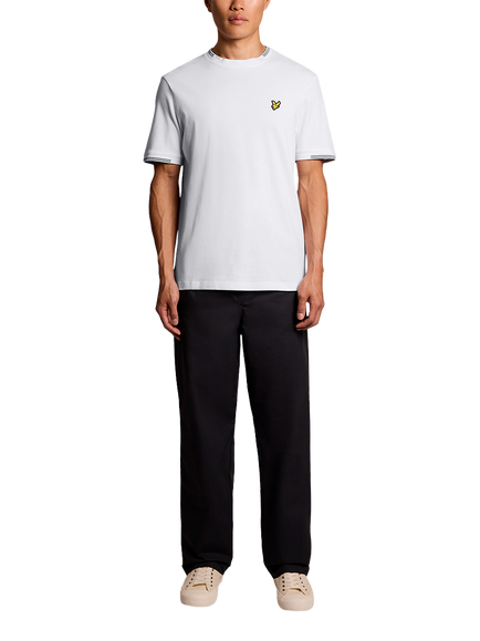 Lyle & Scott Cotton Blend Regular Fit Short Sleeve Fine Tipped T-Shirt, Y162 White/Everglade - view 2, Y162 White/Everglade