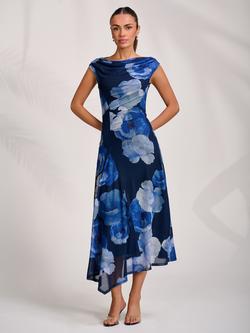 Jolie Moi Floral Draped Mesh Midaxi Dress, Blue, Blue