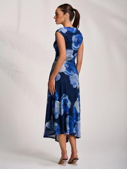 Jolie Moi Floral Draped Mesh Midaxi Dress, Blue - view 2, Blue