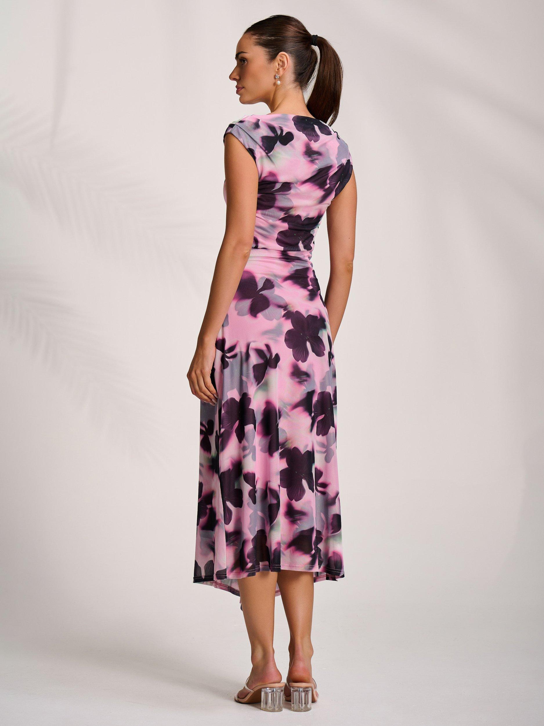 Product image 2 of 7, which shows Jolie Moi Abstract Drape Mesh Midaxi Dress, Pink, 8
