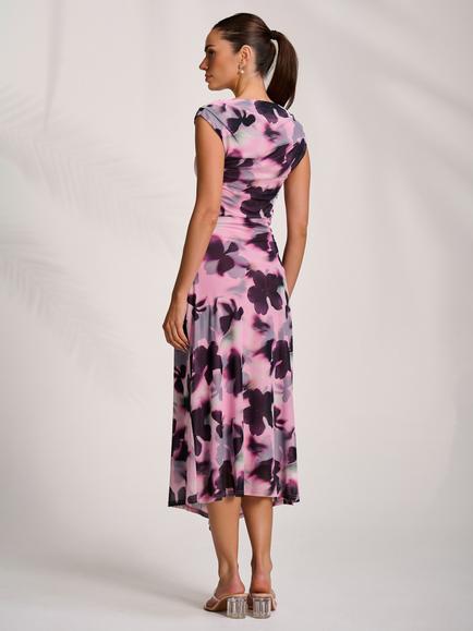 Jolie Moi Abstract Drape Mesh Midaxi Dress, Pink - view 2, Pink