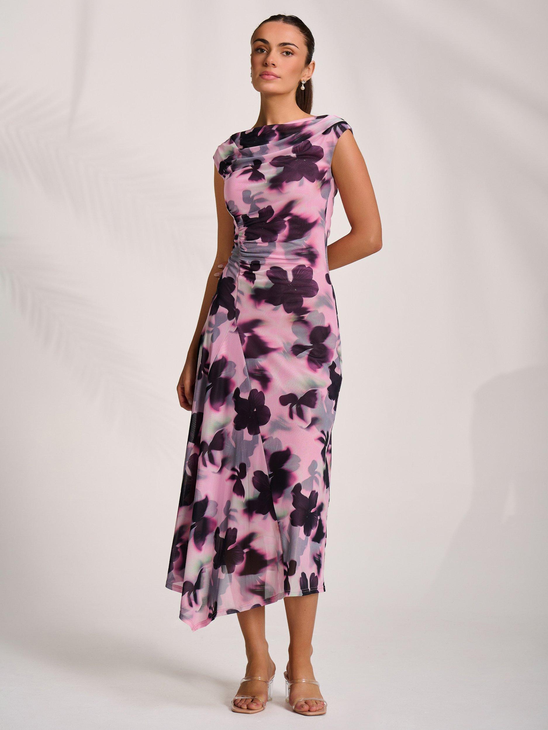 Product image 3 of 7, which shows Jolie Moi Abstract Drape Mesh Midaxi Dress, Pink, 8