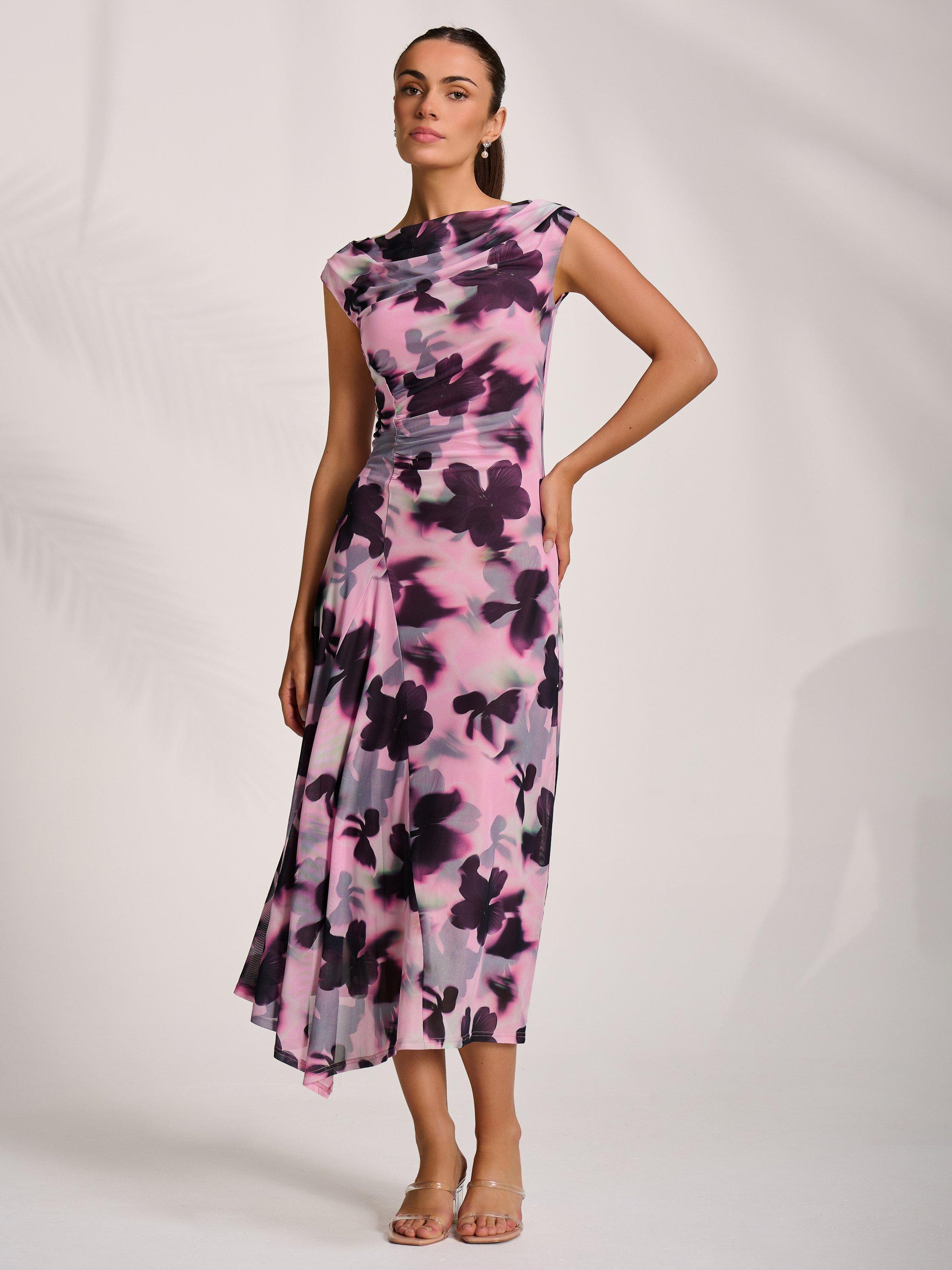 Product image 6 of 7, which shows Jolie Moi Abstract Drape Mesh Midaxi Dress, Pink, 8