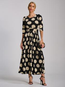 Jolie Moi Spot Ruched Waist Jersey Maxi Dress, Black, Black