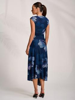 Jolie Moi Floral Draped Mesh Midaxi Dress, Navy - view 2, Navy
