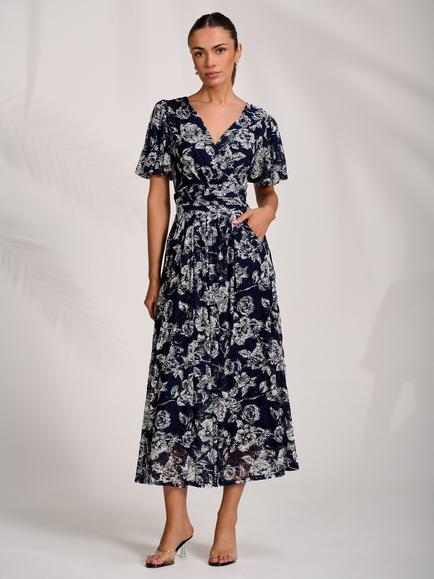 Jolie Moi Floral Lace Maxi Dress, Navy, Navy