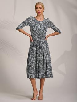 Jolie Moi Floral Ruched Waist Jersey Midi Dress, Navy, Navy