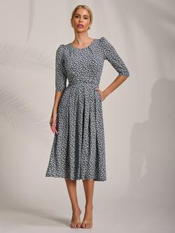 Jolie Moi Floral Ruched Waist Jersey Midi Dress, Navy - view 2, Navy