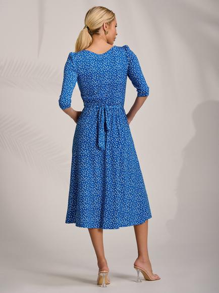 Jolie Moi Floral Ruched Waist Jersey Midi Dress, Blue - view 2, Blue