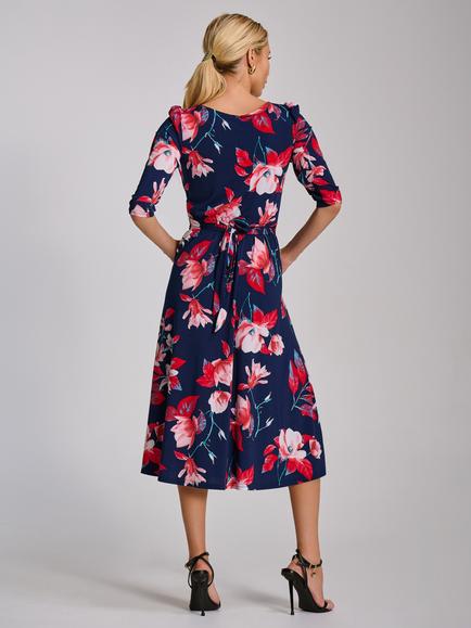 Jolie Moi Floral Jersey Midi Dress, Navy - view 2, Navy