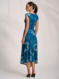 Jolie Moi Floral Draped Mesh Midaxi Dress, Teal - view 2, Teal