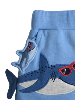 JoJo Maman Bébé Kids' Shark T-Shirt and Appliqué Shorts Set, Light Blue - view 2, Light Blue