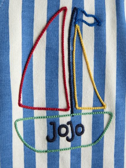 JoJo Maman Bébé Baby Stripe Appliqué Dungarees & T-Shirt Set, Mid Blue - view 2, Mid Blue