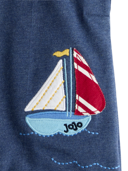 JoJo Maman Bébé Baby Lighthouse and Sailboat Dungaree and T-Shirt Set, Denim Blue - view 2, Denim Blue
