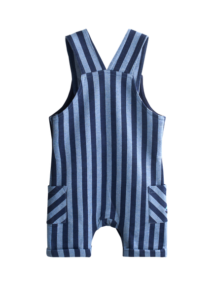 JoJo Maman Bébé Baby Stripe Dungarees & T-Shirt Set, Denim Blue - view 2, Denim Blue
