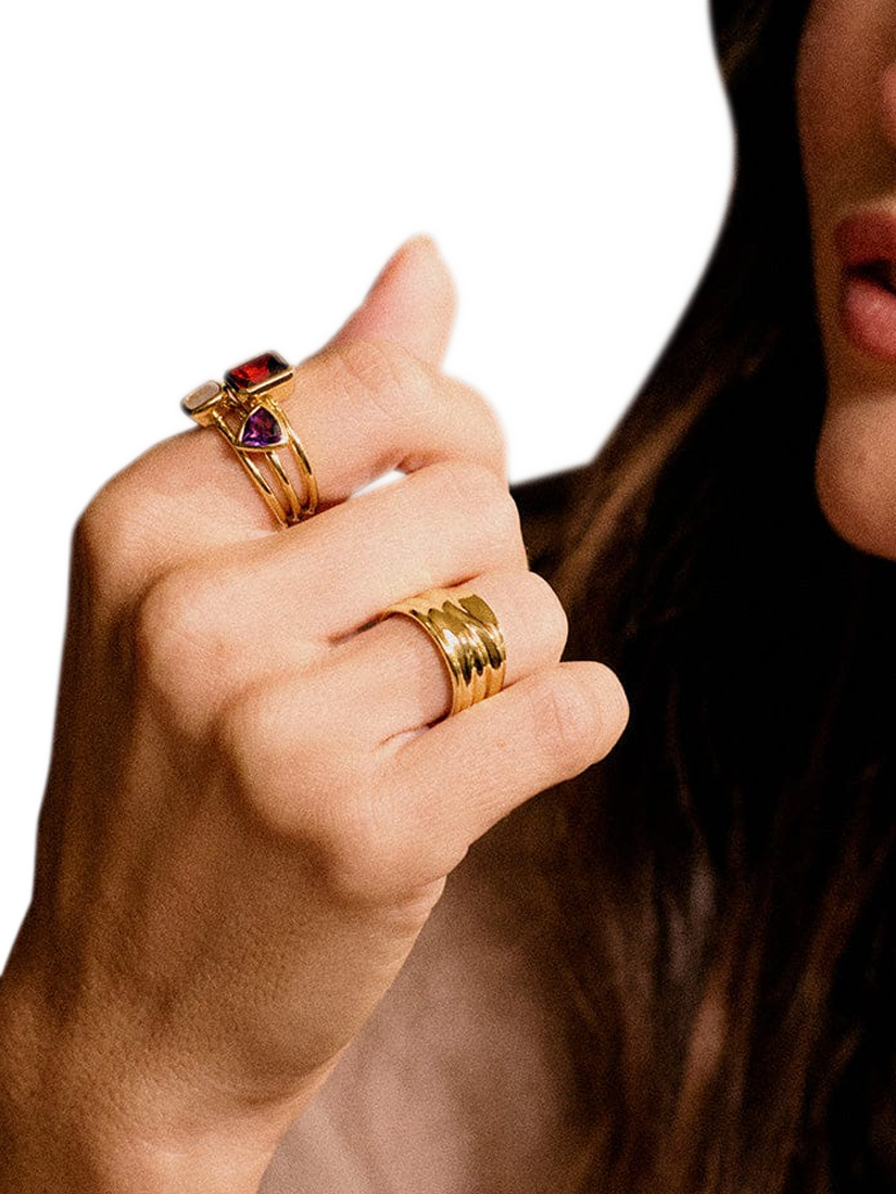 Product image 3 of 3, which shows Daisy London Amethyst Birthstone Ring, Yellow Gold, J