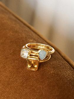 Daisy London Aquamarine Birthstone Ring - view 2, Yellow Gold