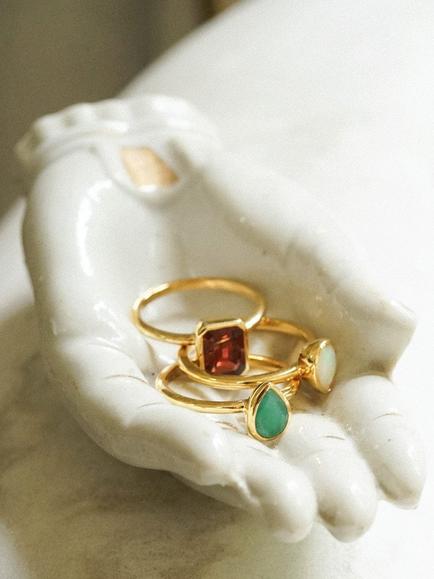 Daisy London Emerald Birthstone Ring - view 2, Yellow Gold
