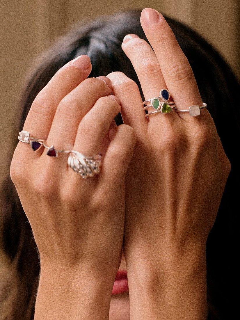 Product image 3 of 11, which shows Daisy London Emerald Birthstone Ring, Silver, J